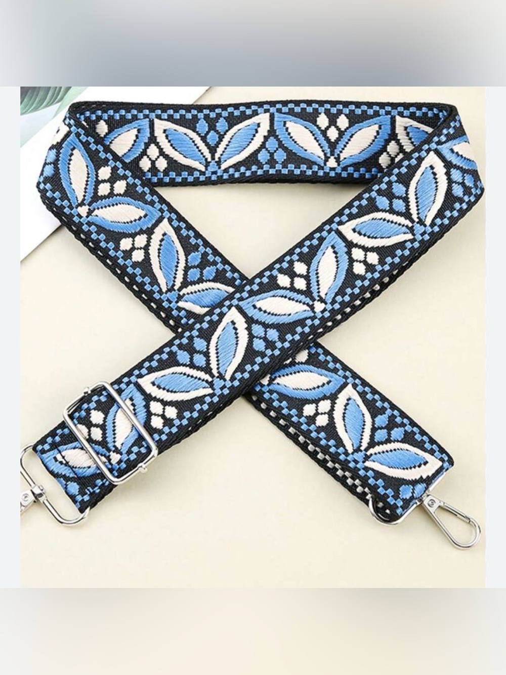 Blue Floral Jacquard Adjustable Bag Strap